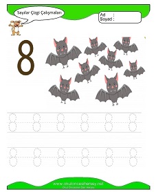 8 Rakamı Çizgi Çalışmaları Çalışma Sayfaları
